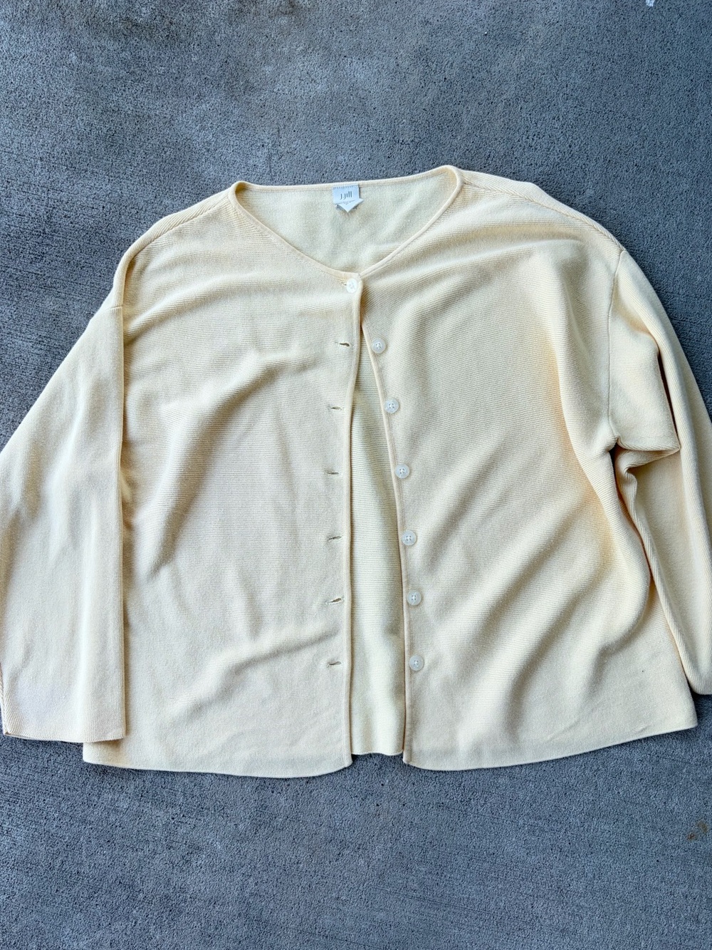 Vintage 90s J.Jill butter yellow cardigan knit sweater top jumper long sleeve